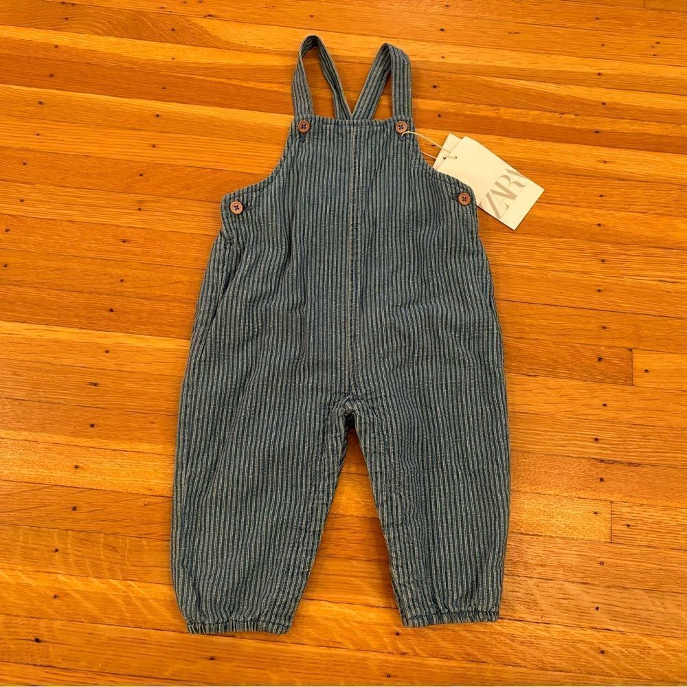 Zara blue/white stripe lightweight overalls NWT